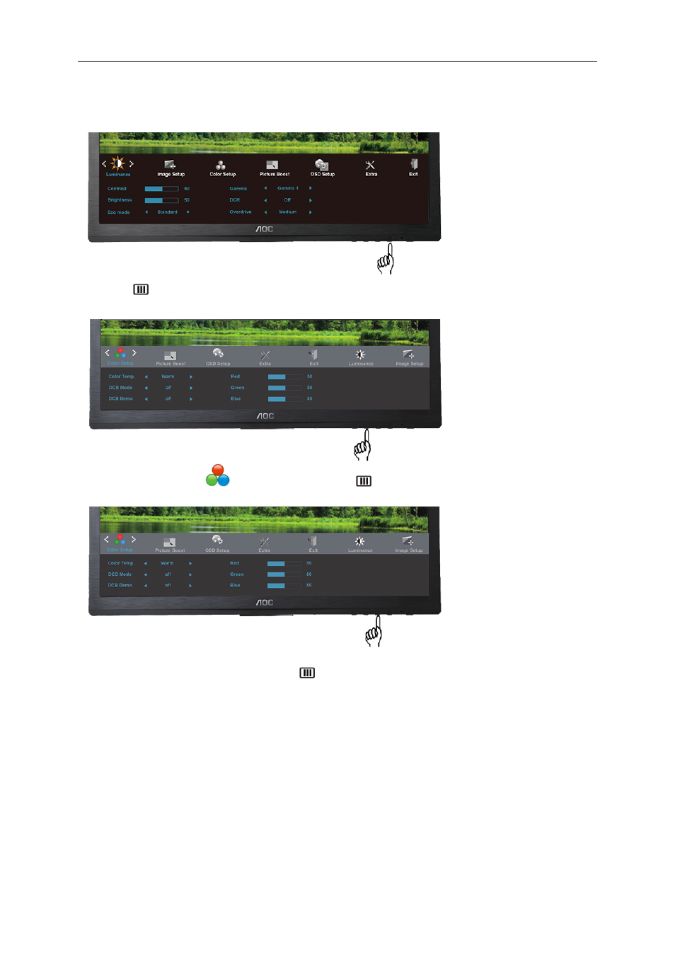 Color setup | AOC P2460PXQ User Manual | Page 28 / 74