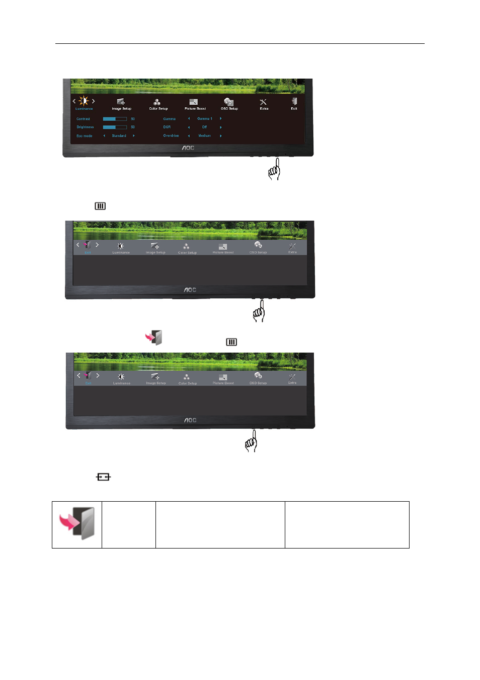 Exit | AOC P2460PXQ User Manual | Page 36 / 74