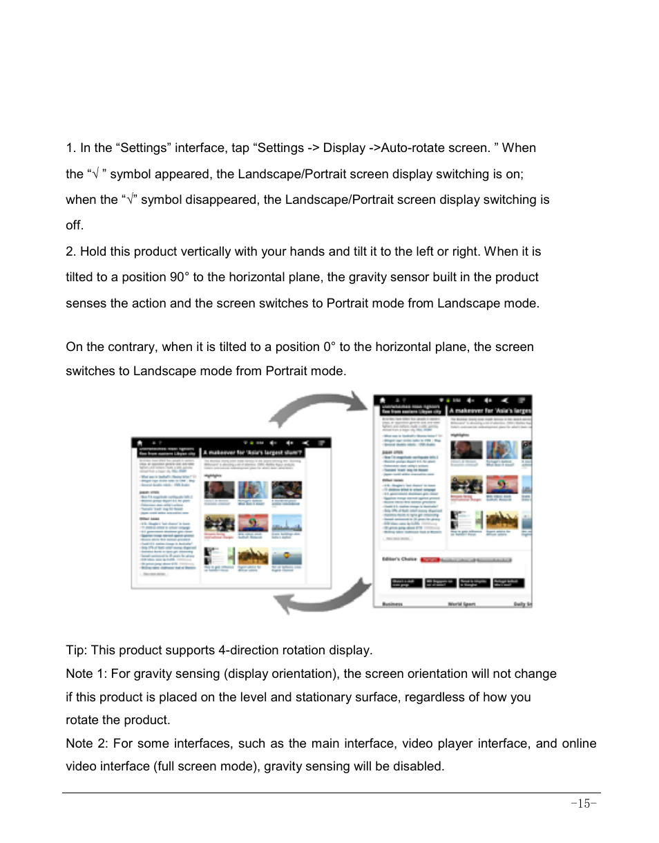 Chapter 5 common features, 1 landscape/portrait display switching | AOC MW0812 User Manual | Page 20 / 72