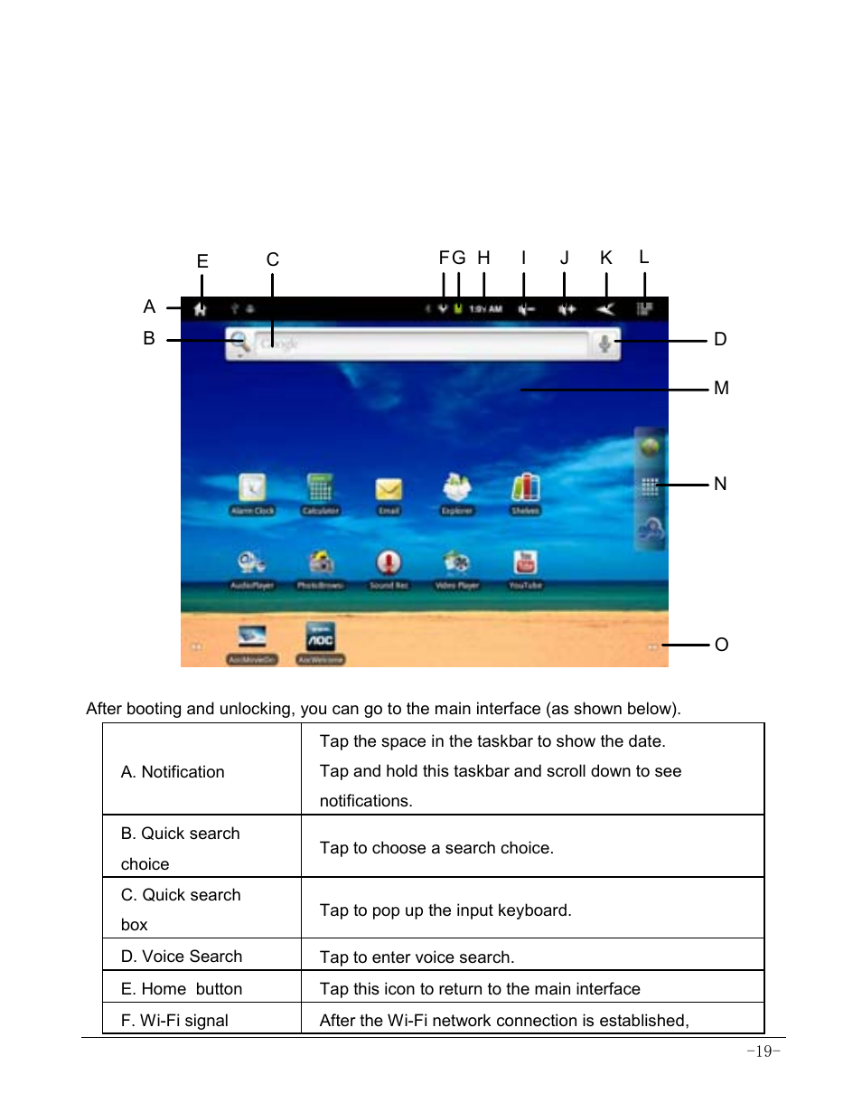 Chapter 6 main interface, 1 main interface | AOC MW0812 User Manual | Page 24 / 72