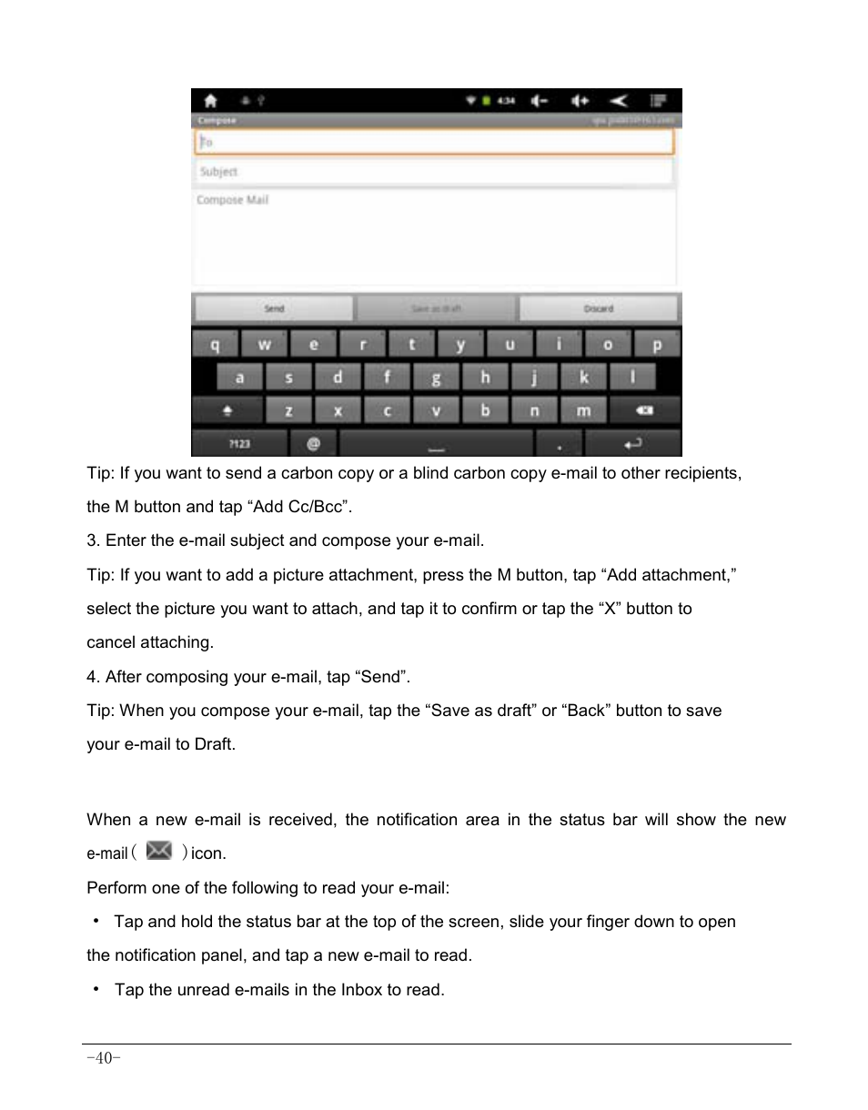 3 receiving and reading e-mail, 4 replying or forwarding e-mail | AOC MW0812 User Manual | Page 45 / 72