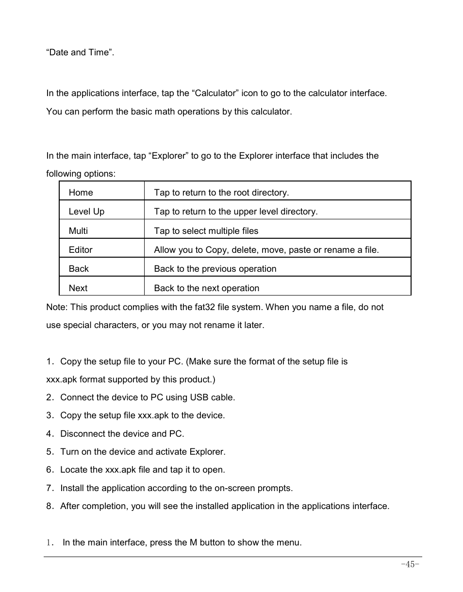 4 calculator, 5 explorer, 6 installing applications | 7 uninstall application | AOC MW0812 User Manual | Page 50 / 72