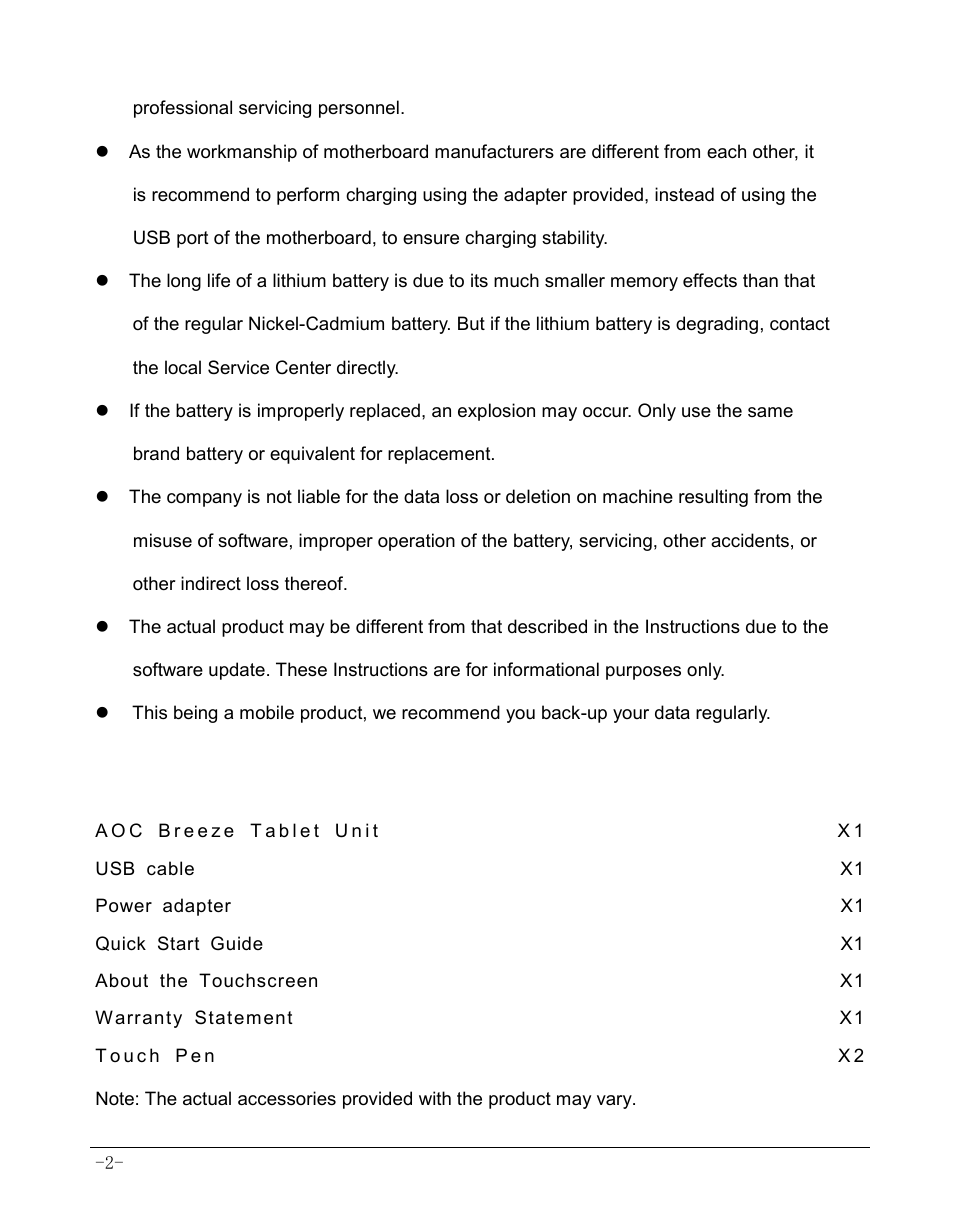3 packaging list | AOC MW0812 User Manual | Page 7 / 72