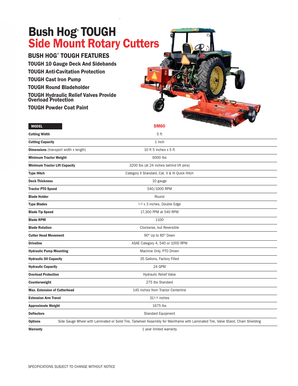 Bush Hog TOUGH SM60 User Manual | 1 page