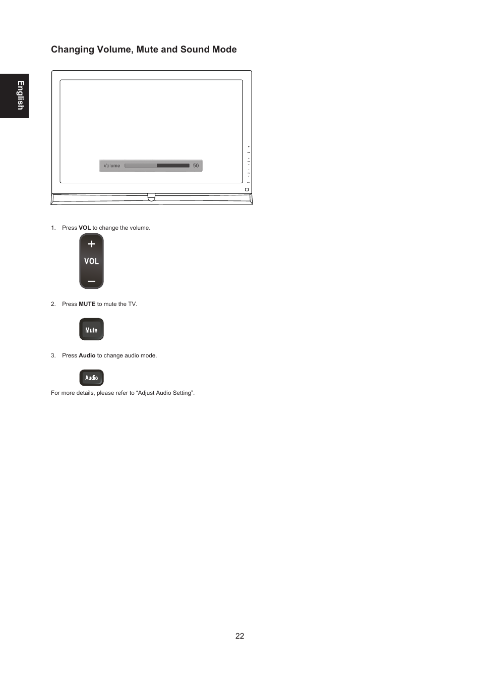 Changing volume, mute and sound mode | AOC LE24H138 Manual User Manual | Page 22 / 32
