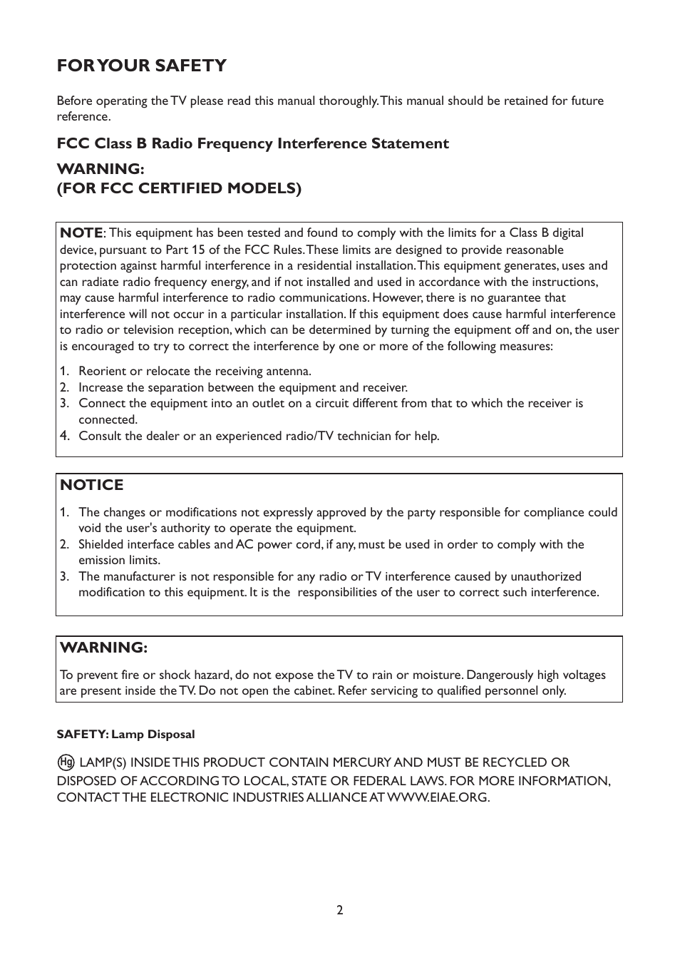 For your safety | AOC L42H961 User Manual | Page 4 / 29