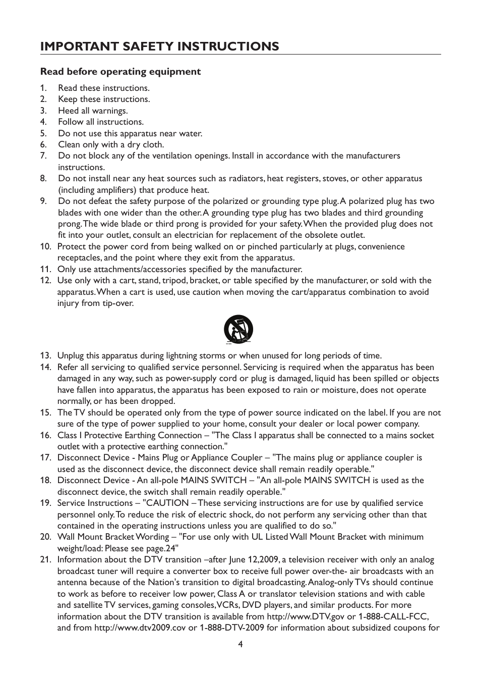 Important safety instructions | AOC L42H961 User Manual | Page 6 / 29