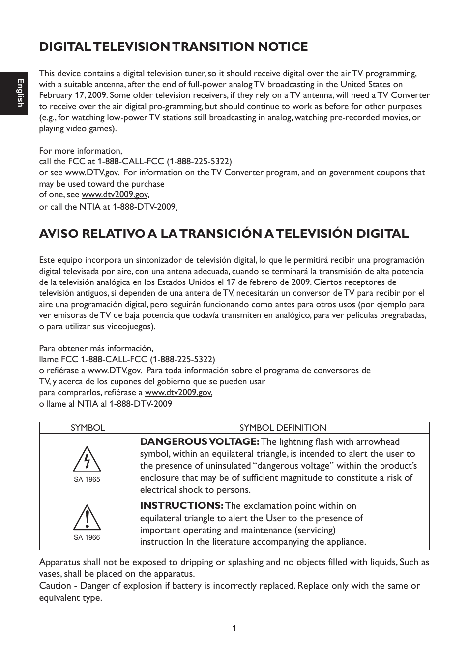 Digital television transition notice | AOC L47H861 User Manual | Page 2 / 112