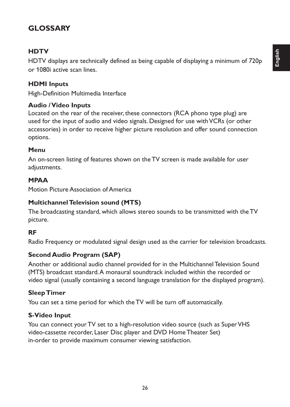 Glossary | AOC L47H861 User Manual | Page 27 / 112