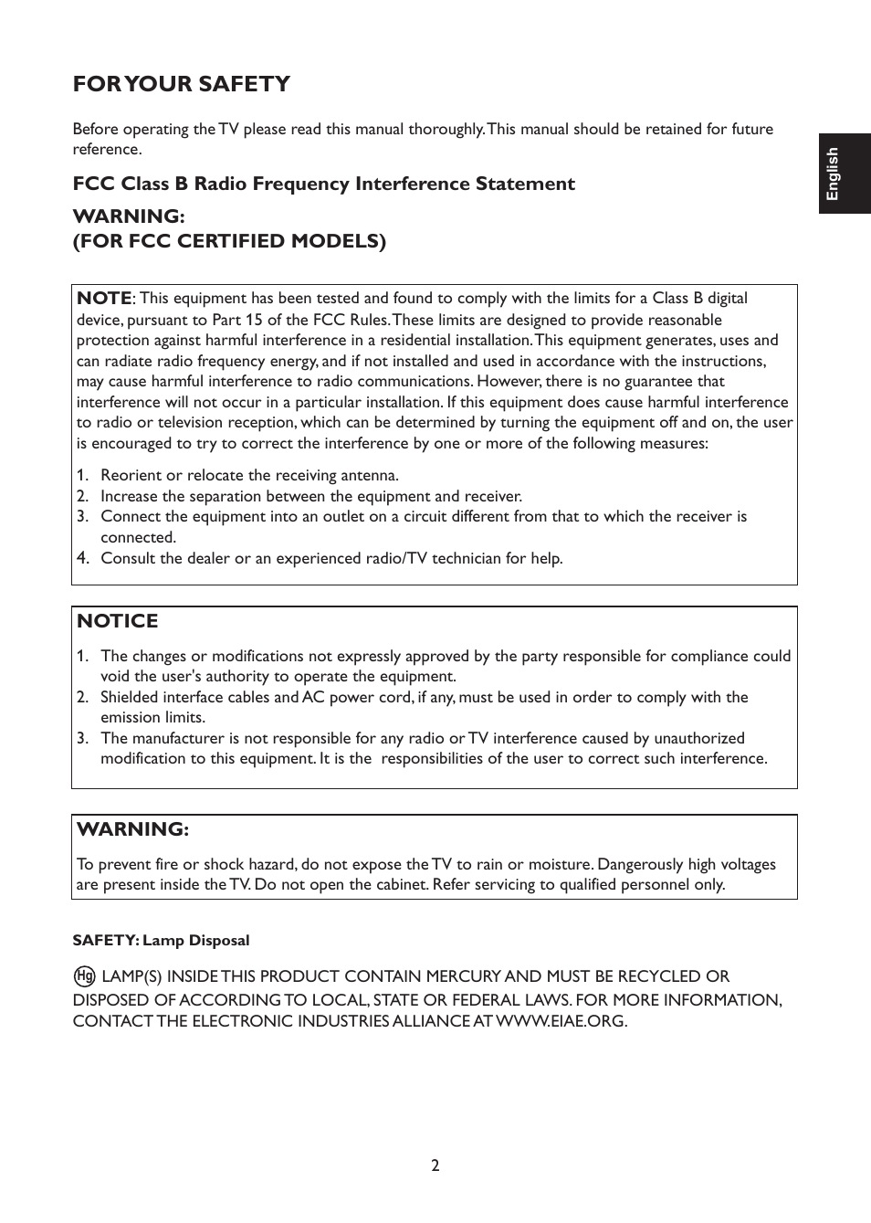 For your safety | AOC L47H861 User Manual | Page 3 / 112