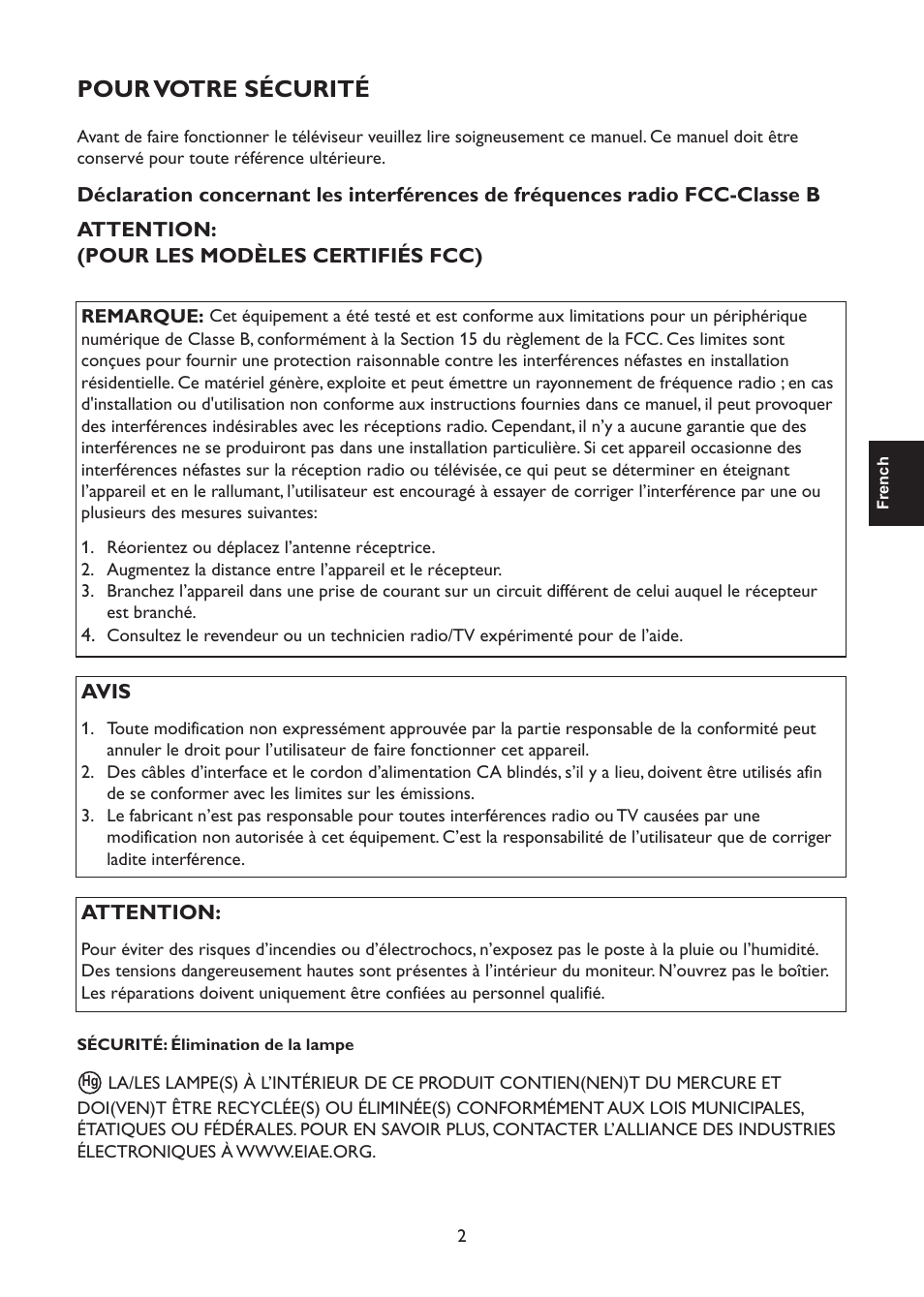 Pour votre sécurité | AOC L47H861 User Manual | Page 31 / 112