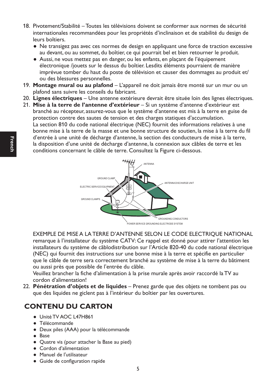 Contenu du carton | AOC L47H861 User Manual | Page 34 / 112