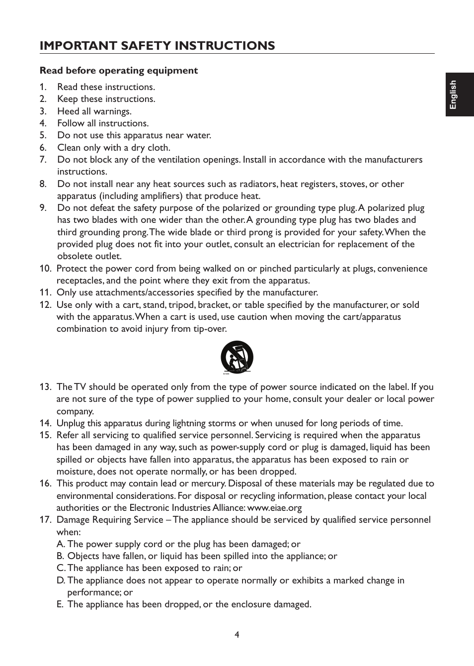 Important safety instructions | AOC L47H861 User Manual | Page 5 / 112