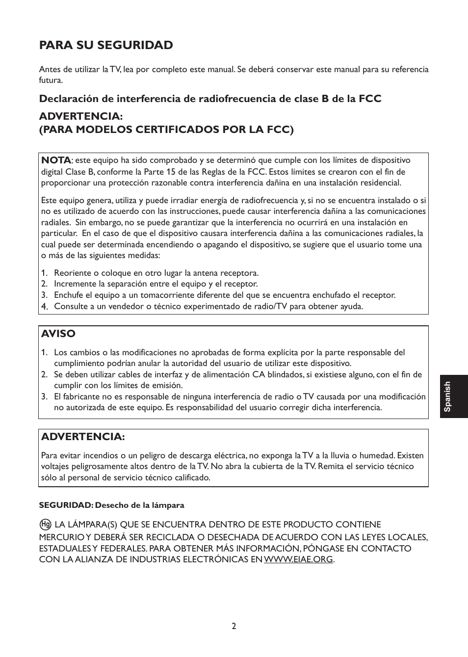 Para su seguridad | AOC L47H861 User Manual | Page 59 / 112