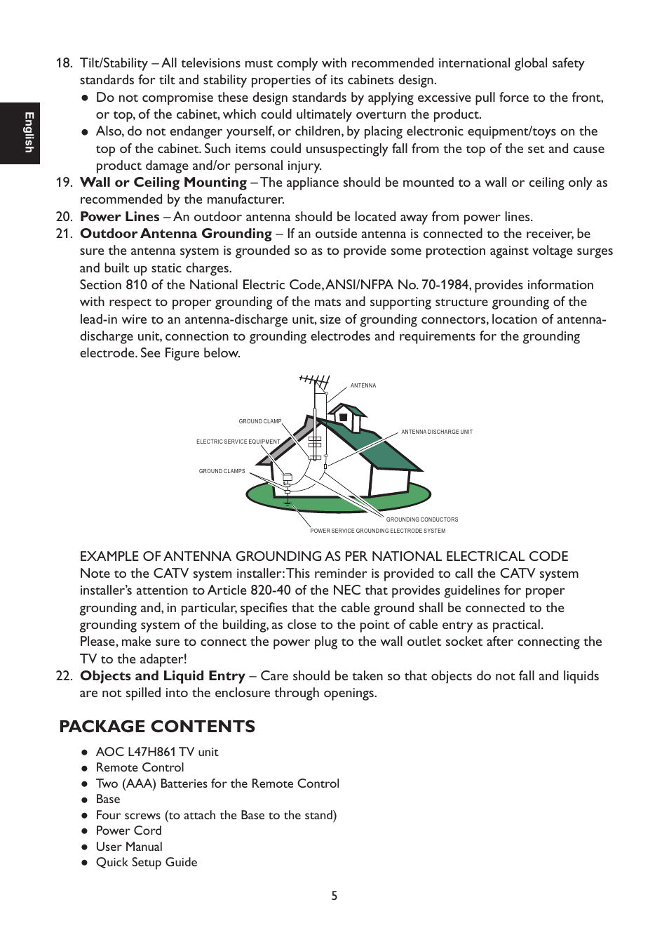 Package contents | AOC L47H861 User Manual | Page 6 / 112