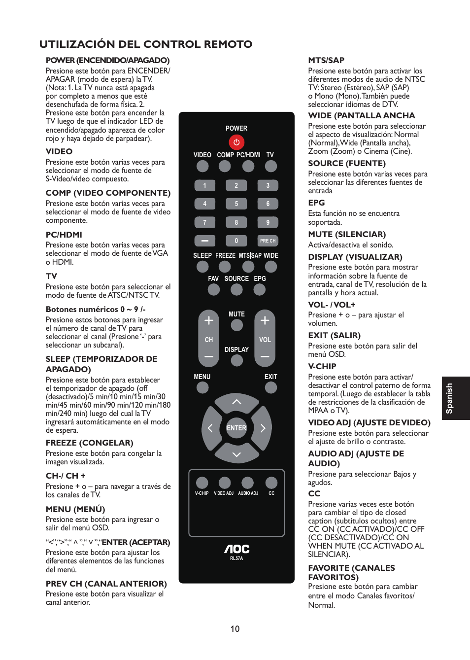 Utilización del control remoto | AOC L47H861 User Manual | Page 67 / 112