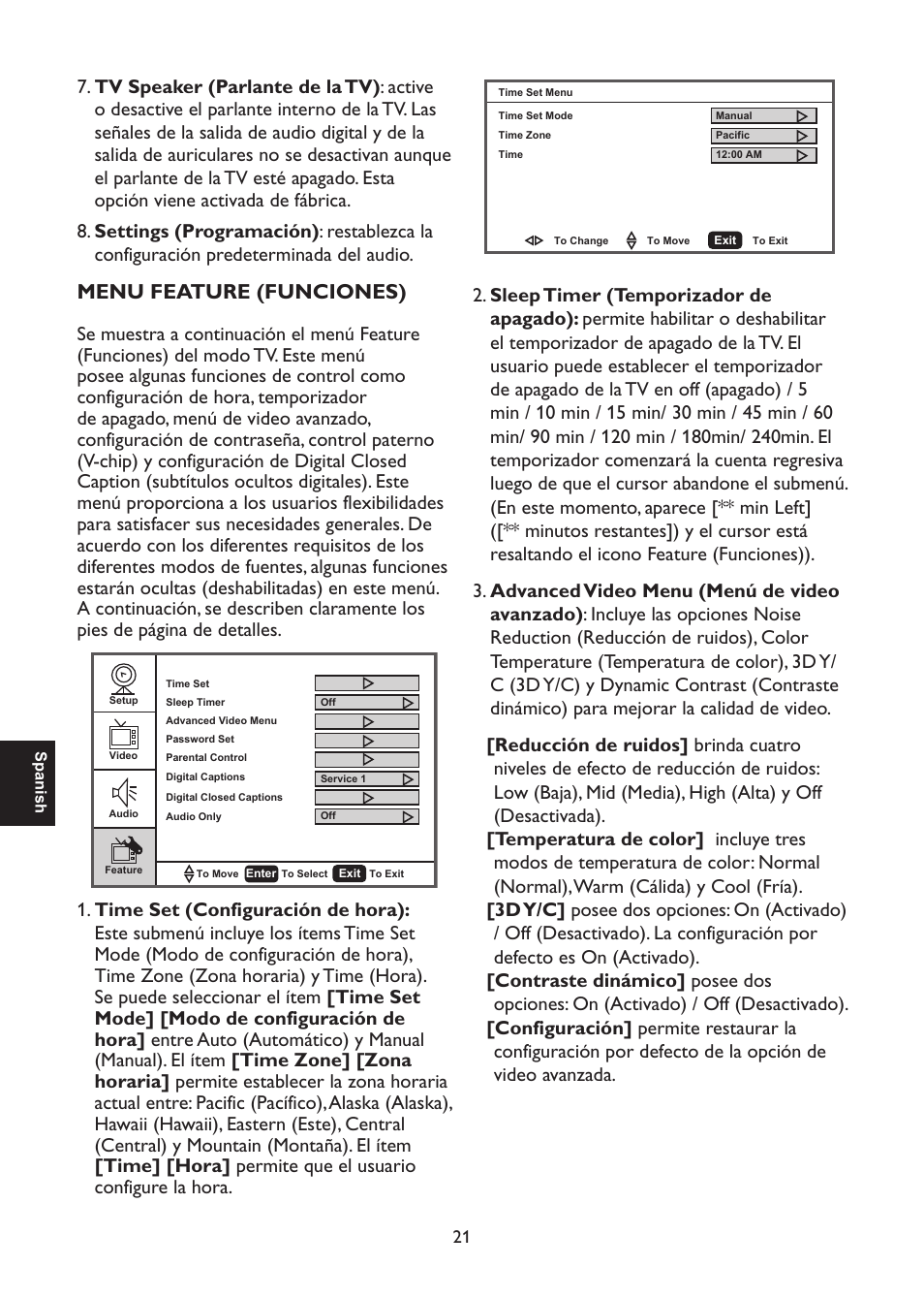 Menu feature (funciones) | AOC L47H861 User Manual | Page 78 / 112
