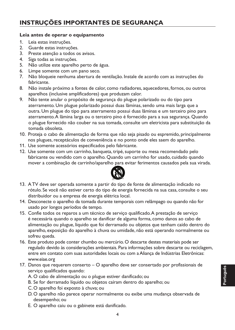 Instruções importantes de segurança | AOC L47H861 User Manual | Page 89 / 112