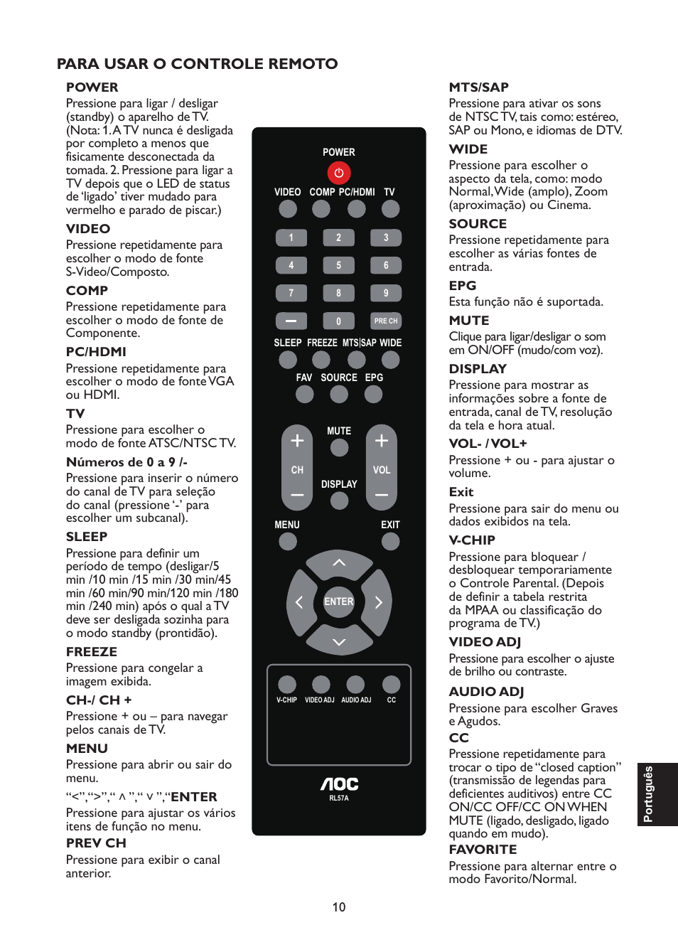 Para usar o controle remoto | AOC L47H861 User Manual | Page 95 / 112