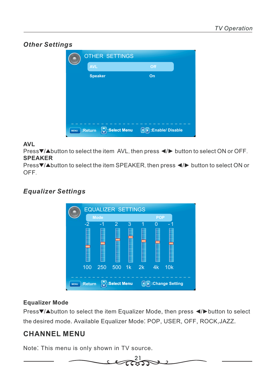 Channel menu | AOC LC19W060C User Manual | Page 22 / 41