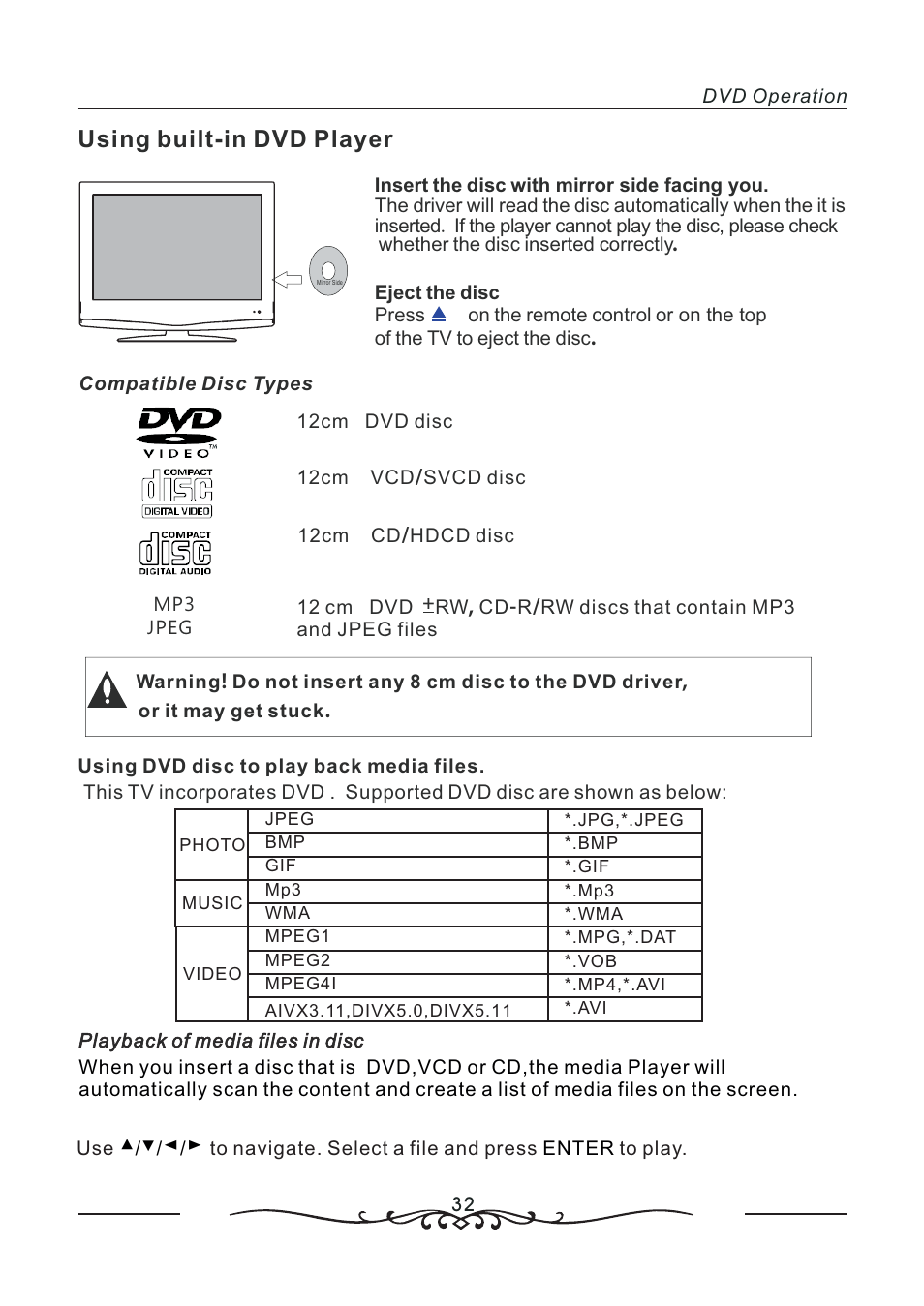 Using built-in dvd player | AOC LC19W060C User Manual | Page 33 / 41