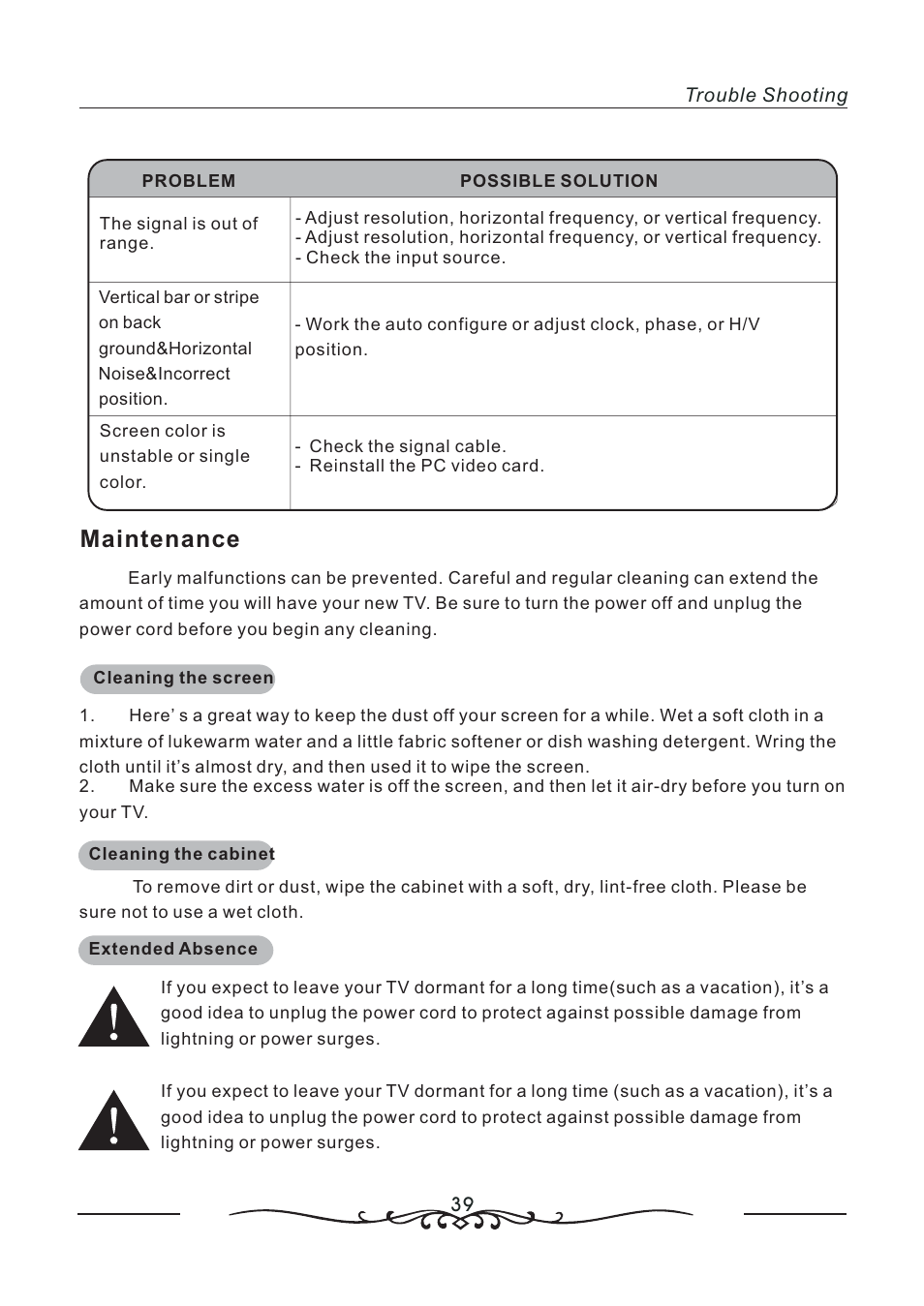 Maintenance | AOC LC19W060C User Manual | Page 40 / 41