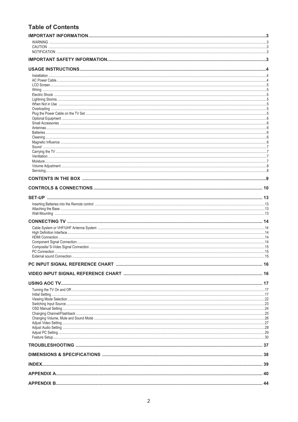 AOC LC32H063D User Manual | Page 3 / 54