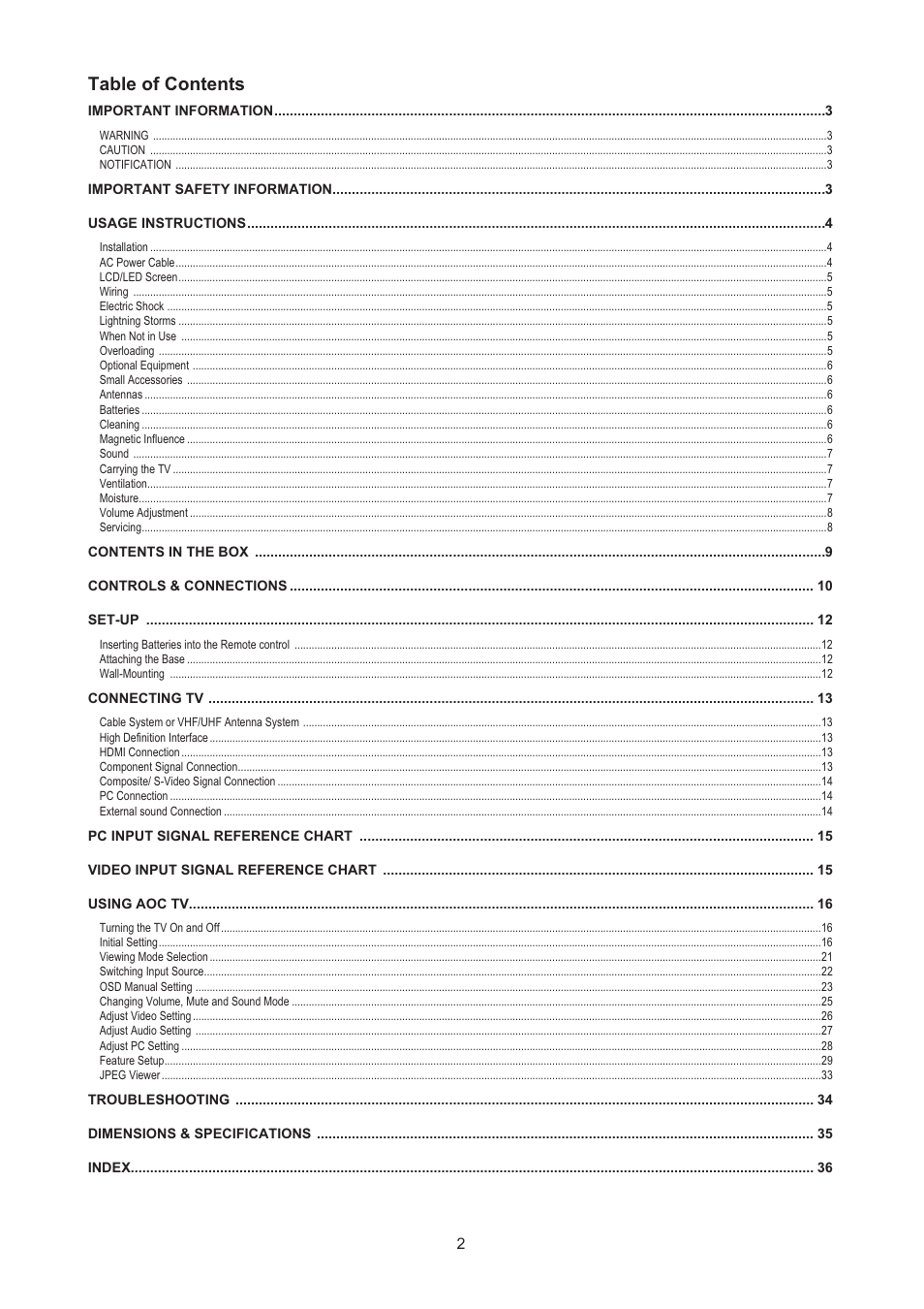 AOC LE24H067 User Manual | Page 3 / 37