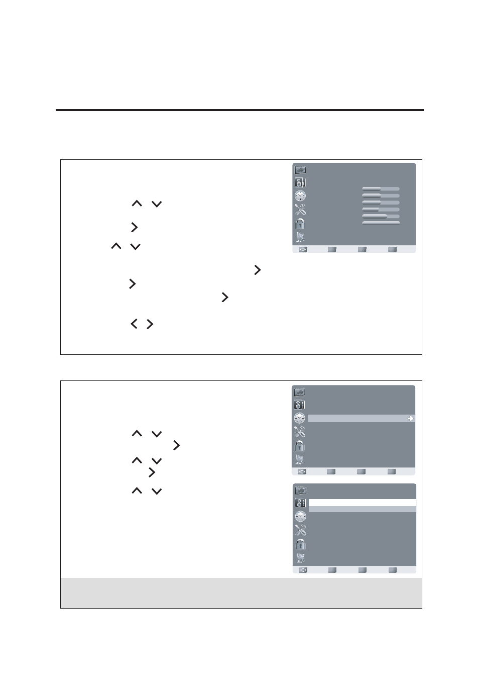 English, Français, Appuyez sur pour ouvrir le menu sélectionné | Appuyez sur menu pour ouvrir le menu osd | AOC LE23H062 User Manual | Page 104 / 123