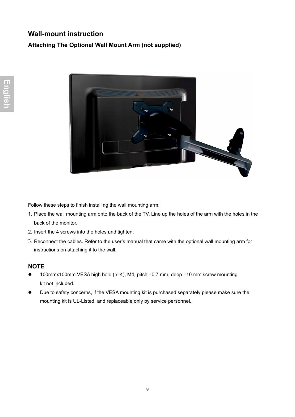 En gli sh, Wall-mount instruction | AOC LE24H060 User Manual | Page 10 / 43