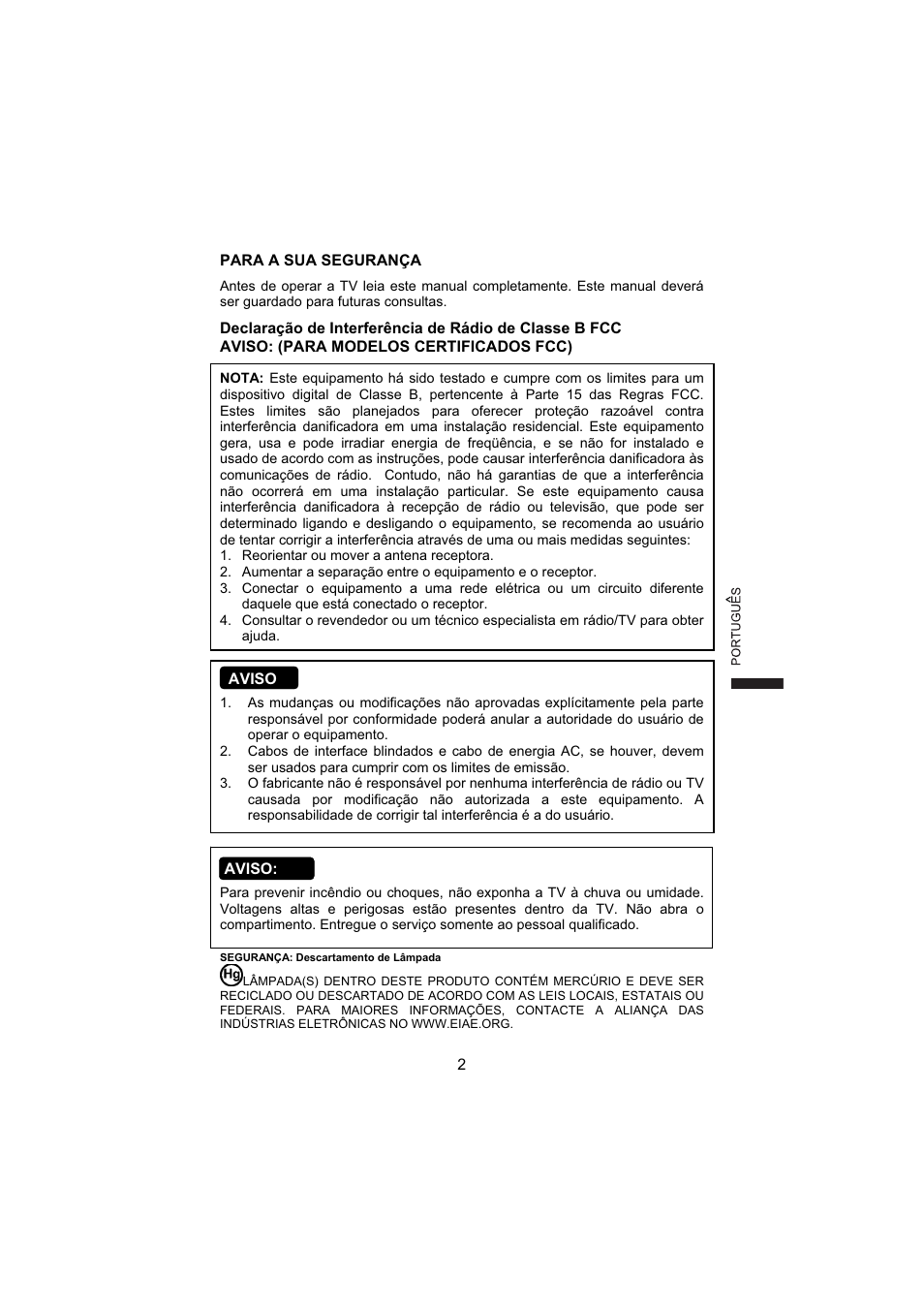 2 para a sua segurança, Aviso | AOC L19W831 User Manual | Page 111 / 144