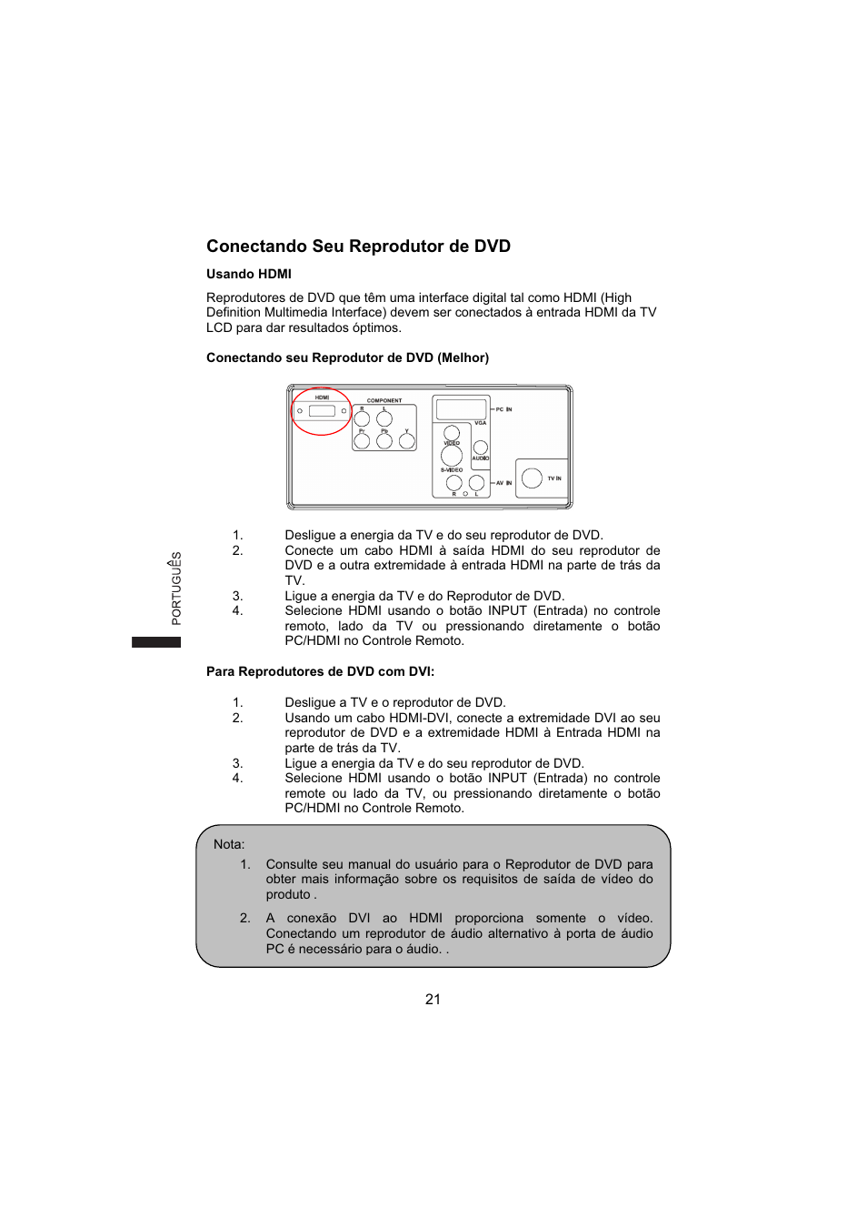 Conectando seu reprodutor de dvd | AOC L19W831 User Manual | Page 130 / 144