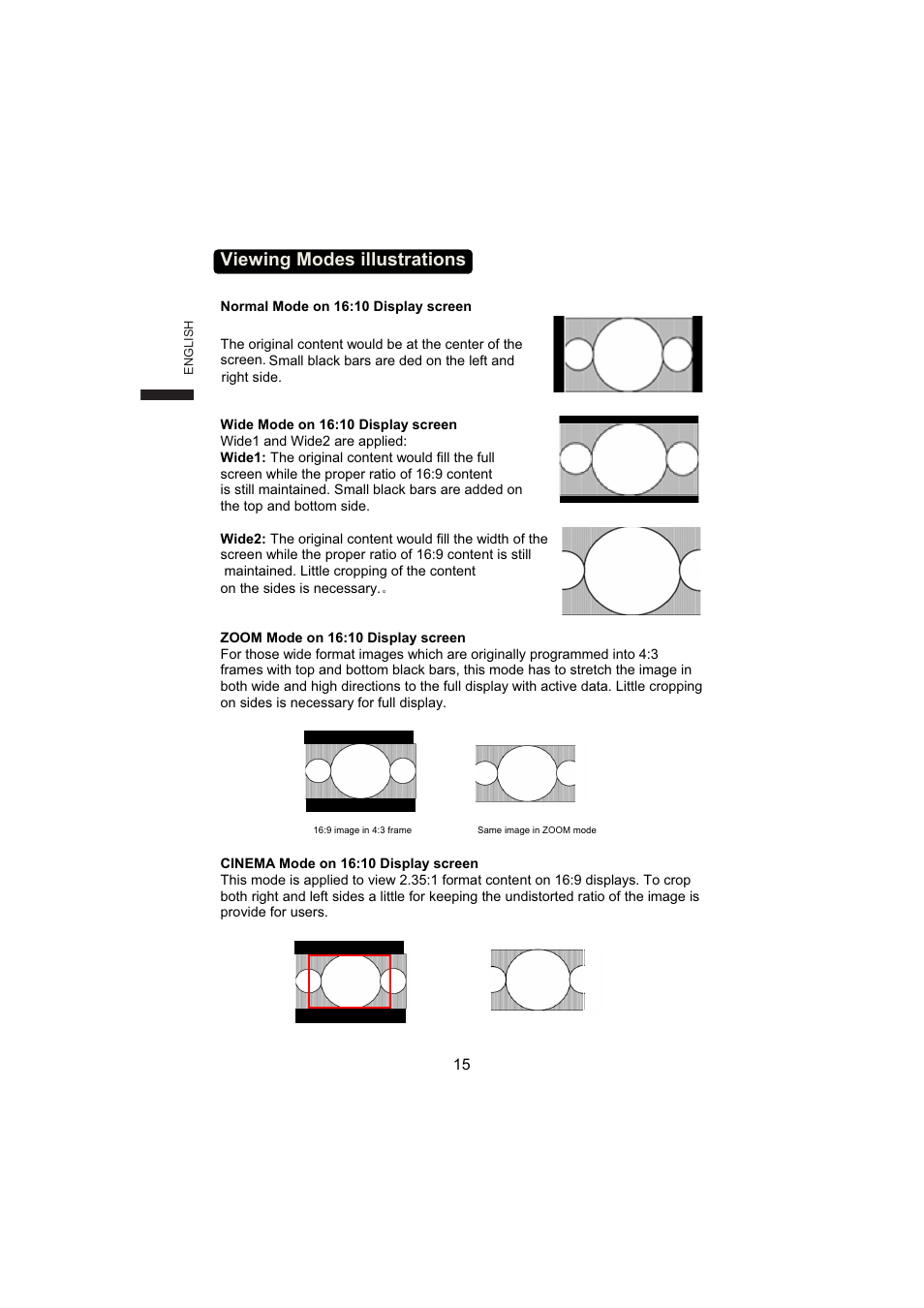 Viewing modes illustrations | AOC L19W831 User Manual | Page 16 / 144