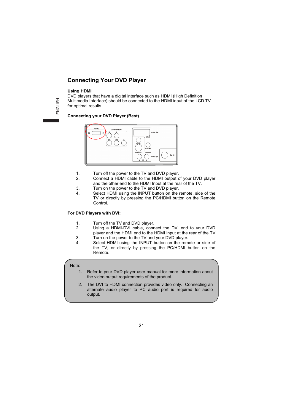 Connecting your dvd player | AOC L19W831 User Manual | Page 22 / 144