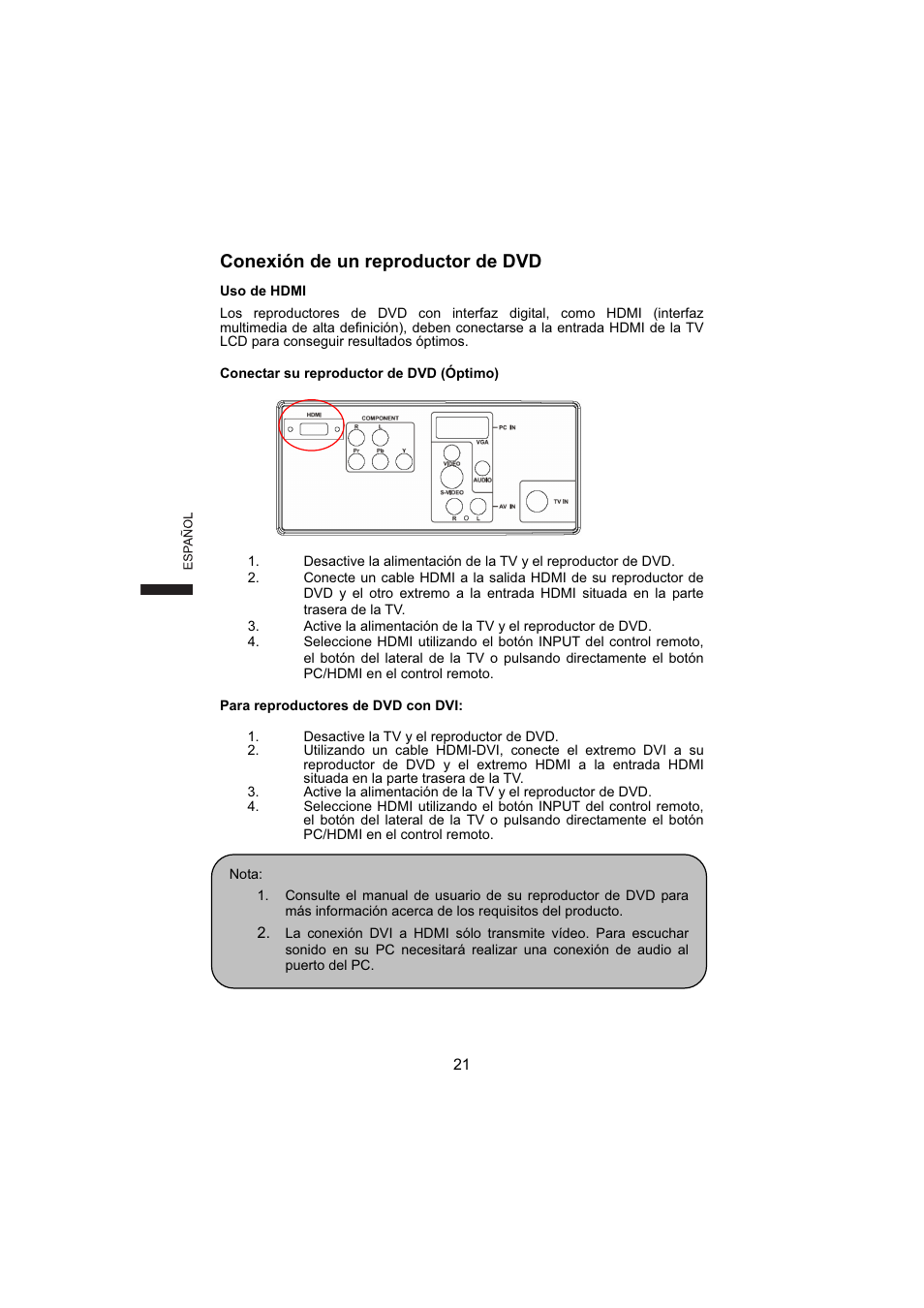 Conexión de un reproductor de dvd | AOC L19W831 User Manual | Page 94 / 144