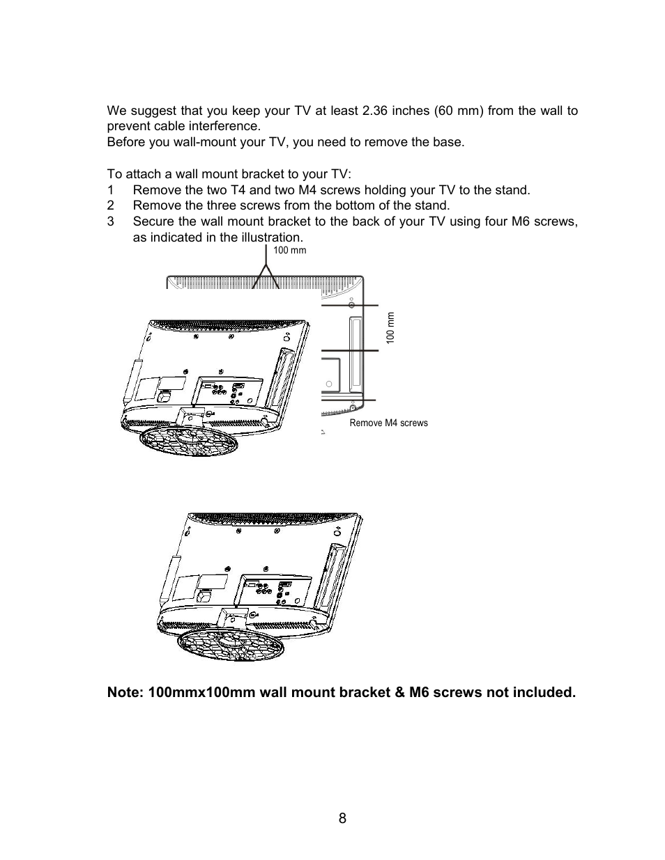 Preparing your lcd tv for wall mounting | AOC L22W831 User Manual | Page 10 / 36