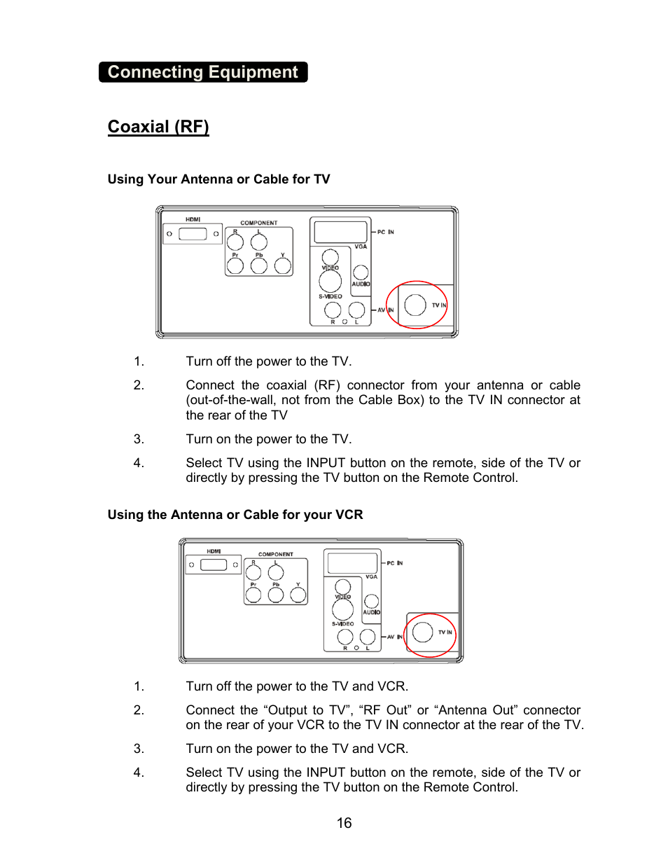 Connecting equipment coaxial (rf) | AOC L22W831 User Manual | Page 18 / 36