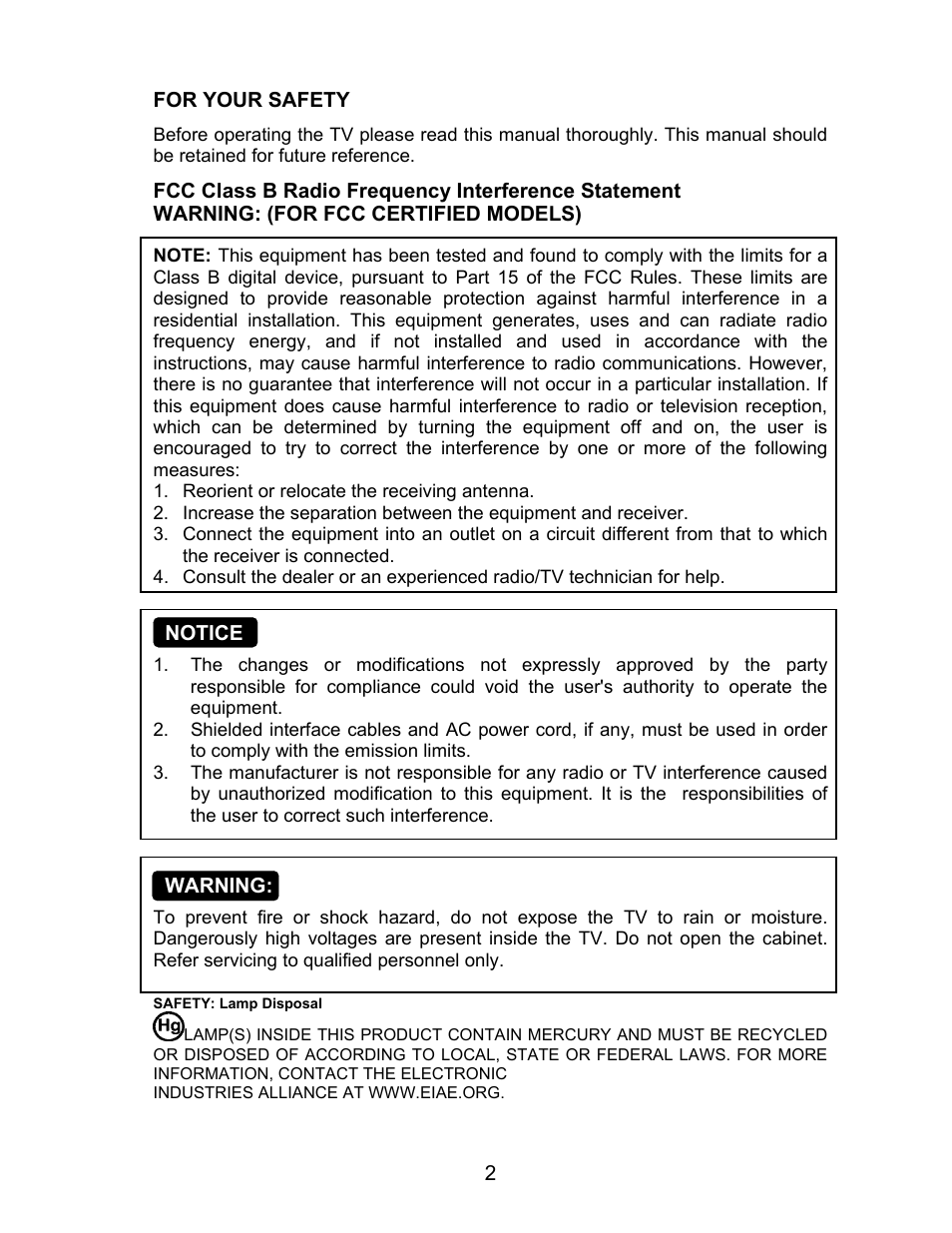 2 for your safety, Notice, Warning | AOC L22W831 User Manual | Page 4 / 36