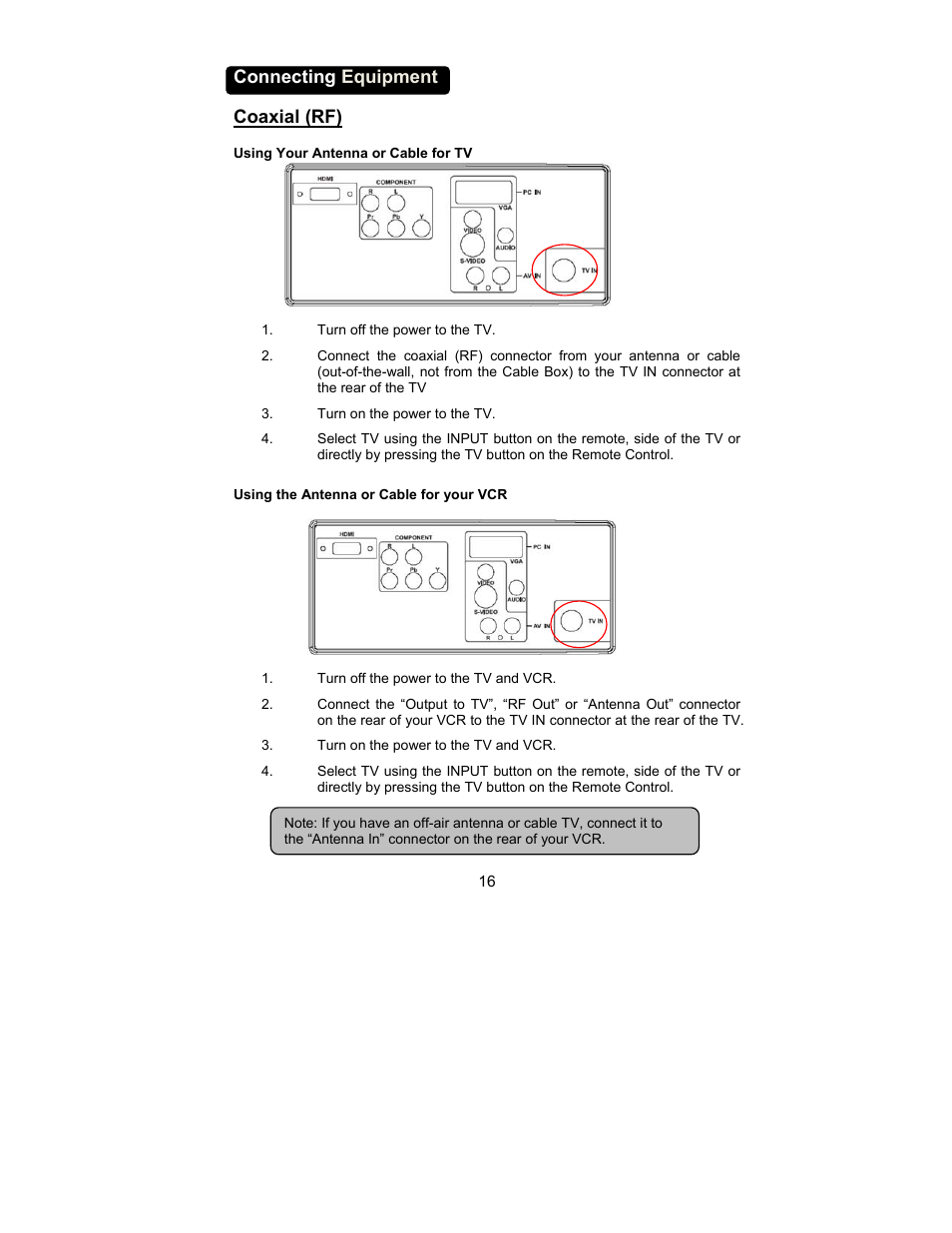 Connecting equipment coaxial (rf) | AOC L26W831 User Manual | Page 18 / 36