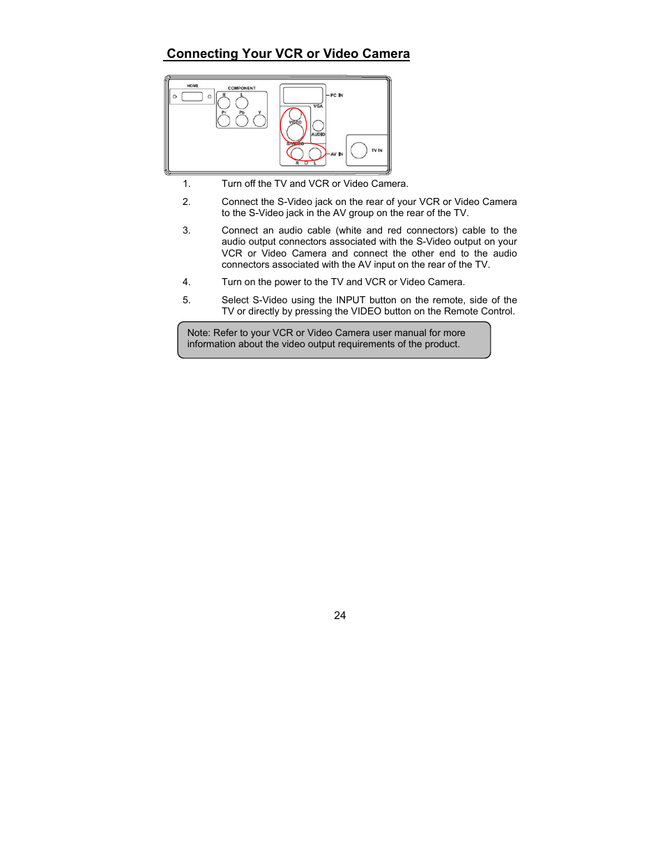 Connecting your vcr or video camera | AOC L26W831 User Manual | Page 26 / 36