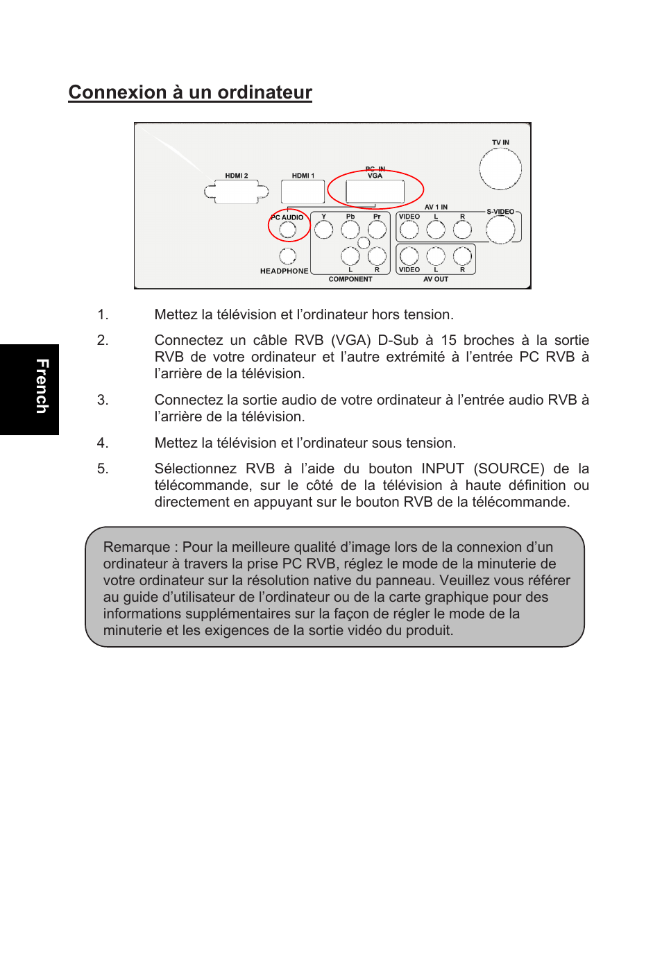 Connexion à un ordinateur | AOC L32W831 User Manual | Page 61 / 139