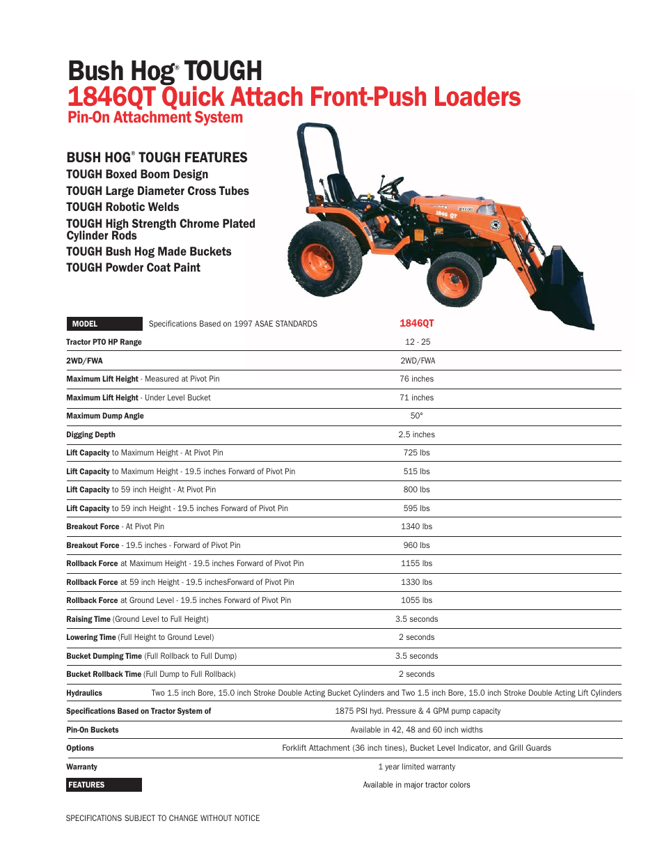 Bush Hog Front-Push Loaders 1846QT User Manual | 1 page