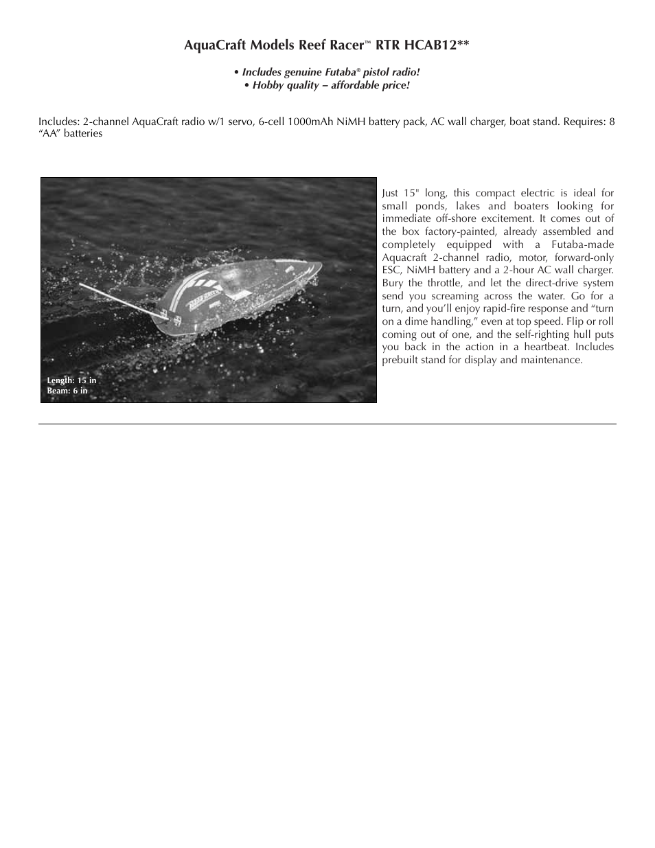 Aquacraft models reef racer, Rtr hcab12 | AquaCraft Bristol Bay User Manual | Page 8 / 8