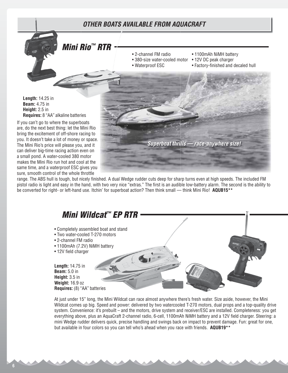 Mini rio, Rtr mini wildcat, Ep rtr | AquaCraft Mini Alligator Tours User Manual | Page 6 / 8