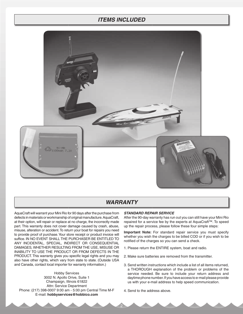 Items included warranty | AquaCraft Mini Rio User Manual | Page 2 / 12
