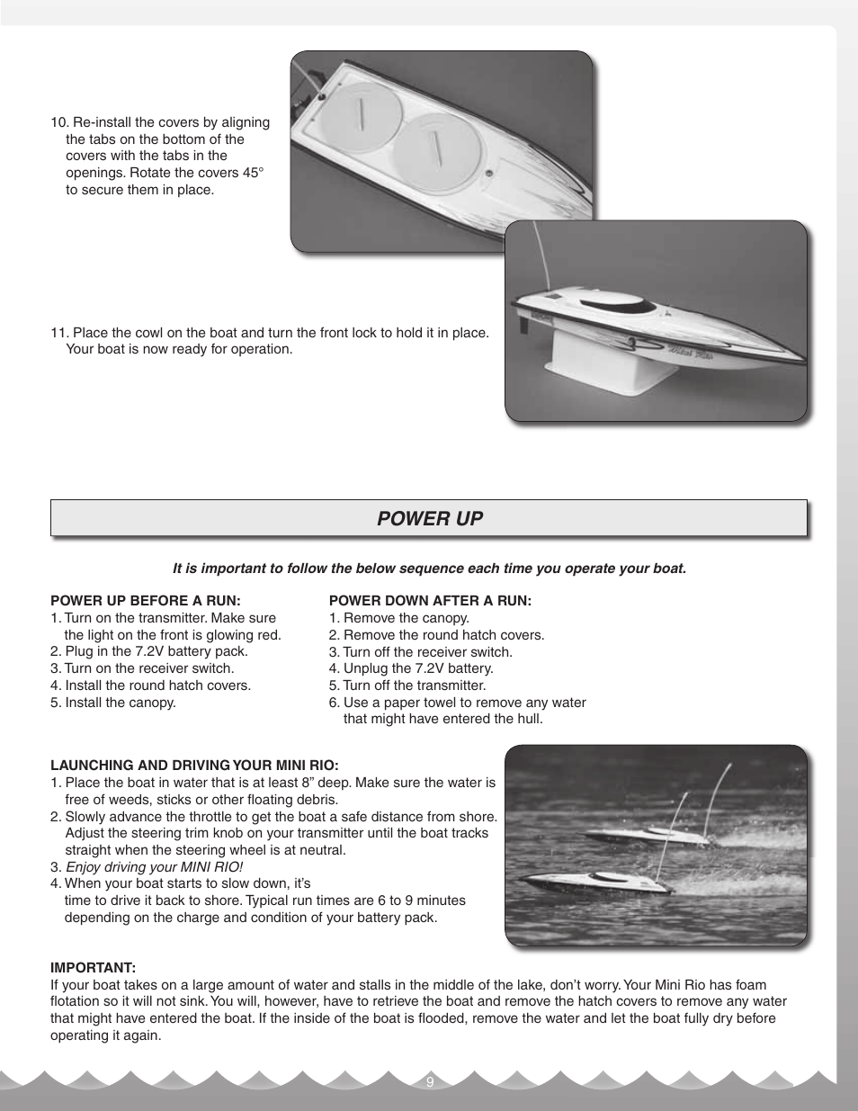 Power up | AquaCraft Mini Rio User Manual | Page 9 / 12