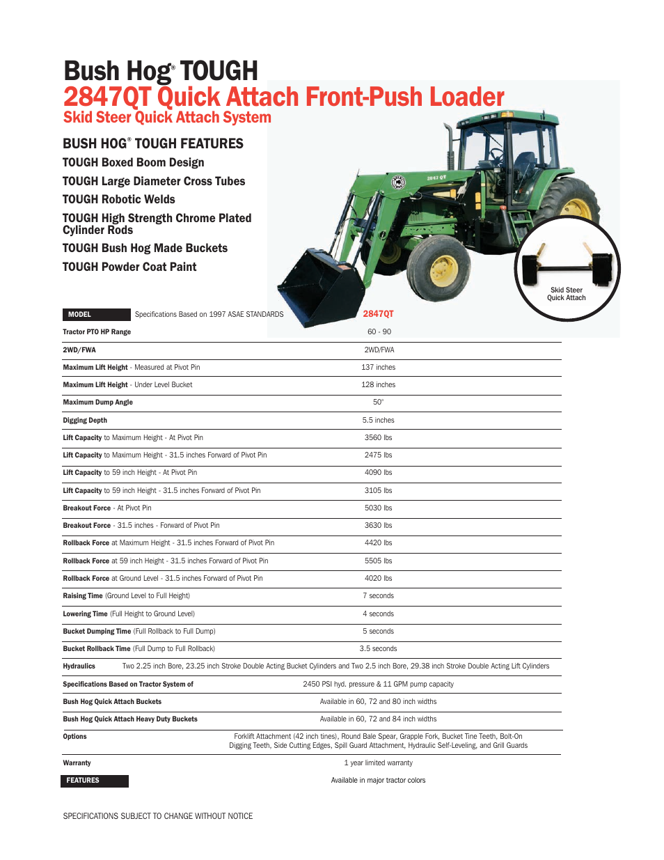 Bush Hog Front-Push Loader 2847QT User Manual | 1 page