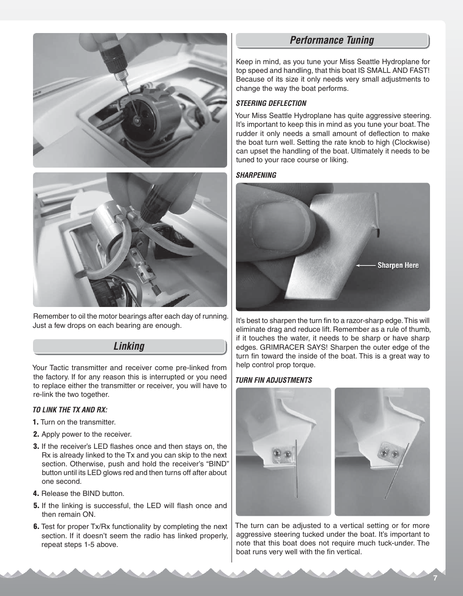 Linking, Performance tuning | AquaCraft Miss Seattle User Manual | Page 7 / 8