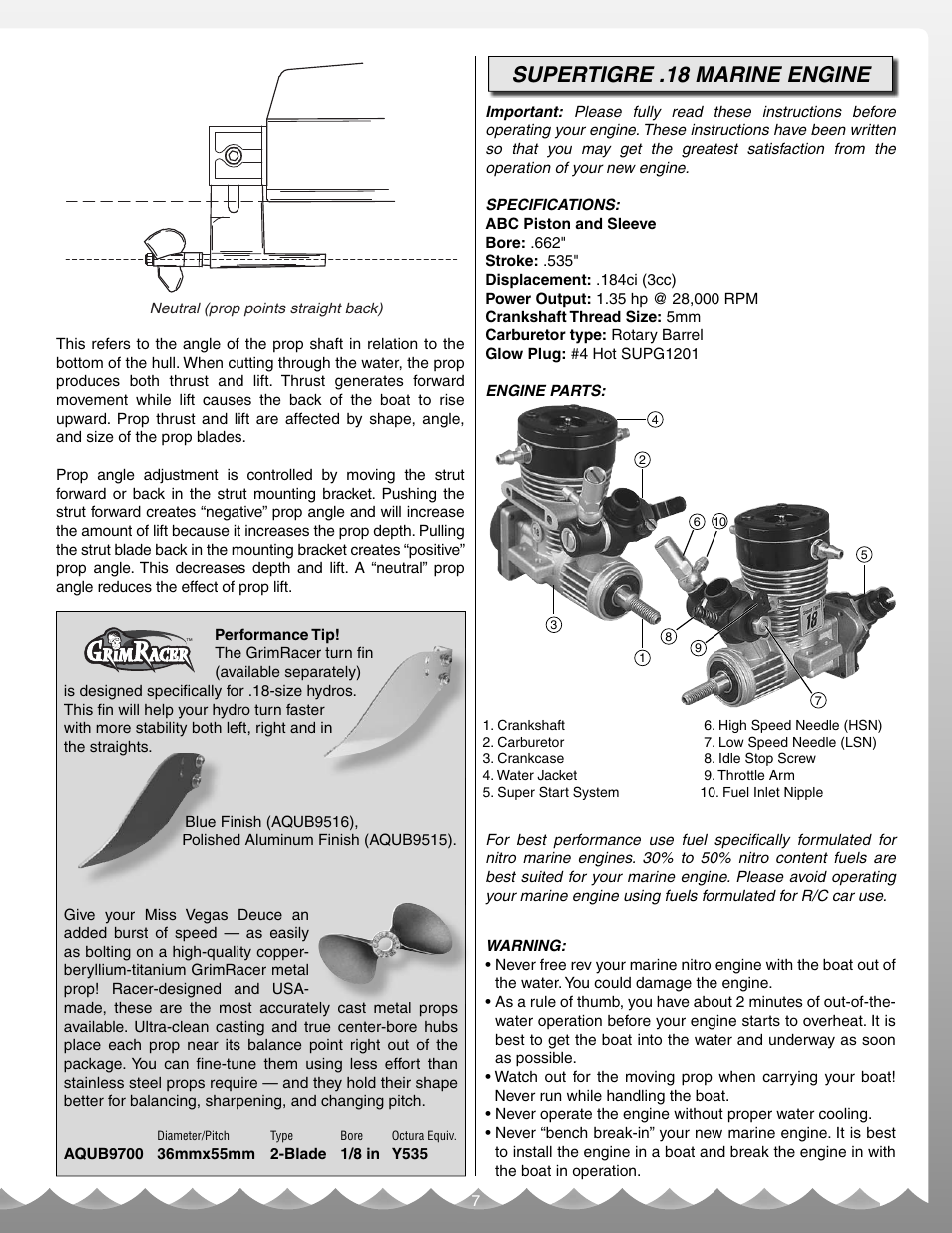 Supertigre .18 marine engine | AquaCraft Miss Vegas Deuce User Manual | Page 7 / 16