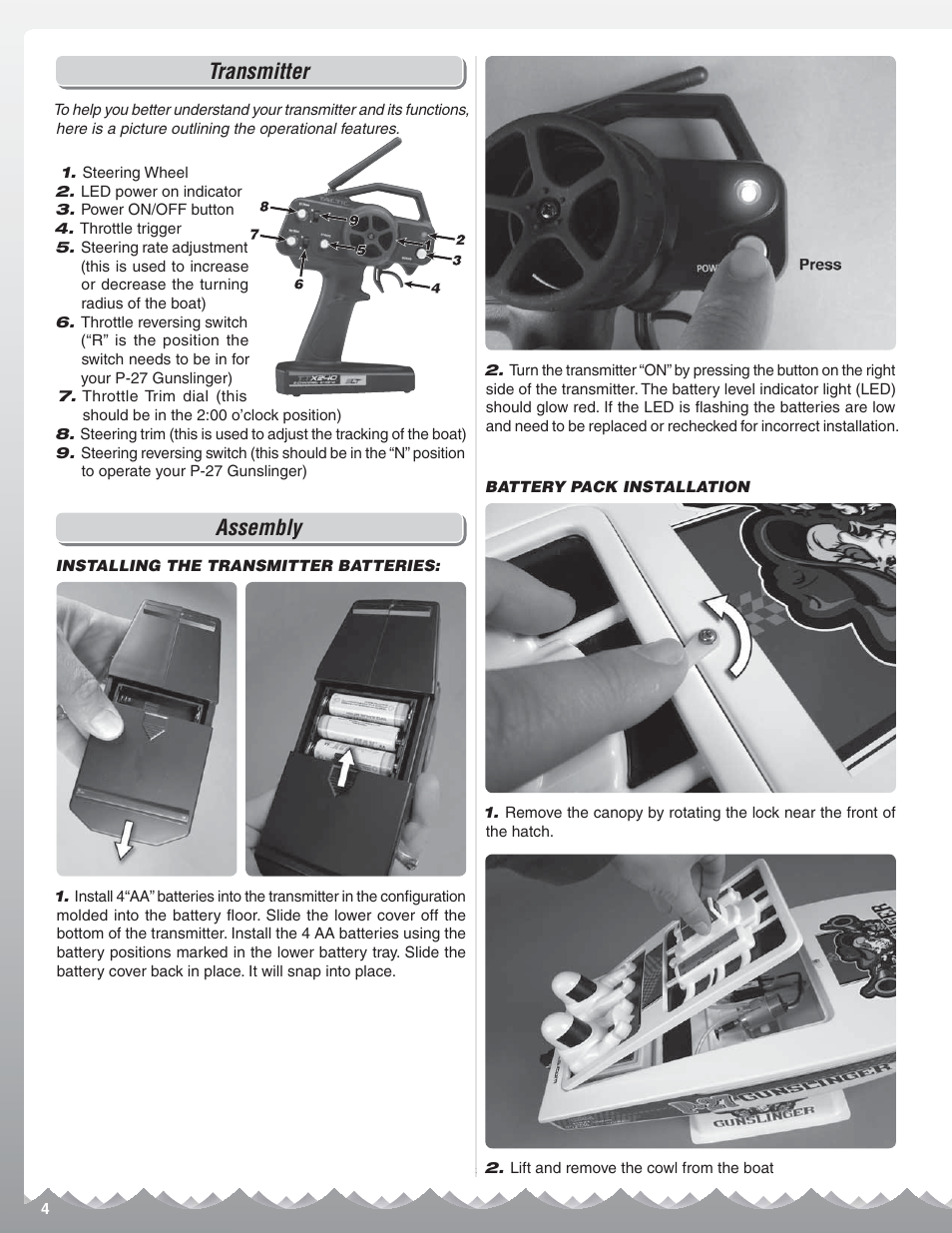 Transmitter, Assembly | AquaCraft P-27 Gunslinger User Manual | Page 4 / 8